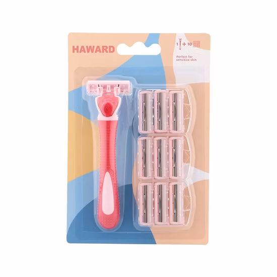 Customized Rubber Handle Razor 3 Blade Shaving Razor Private Label Package Three Blades Razor