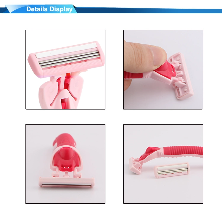 Women Triple Blade Cartridge Razor System Shaving Razor with Rubber Handle